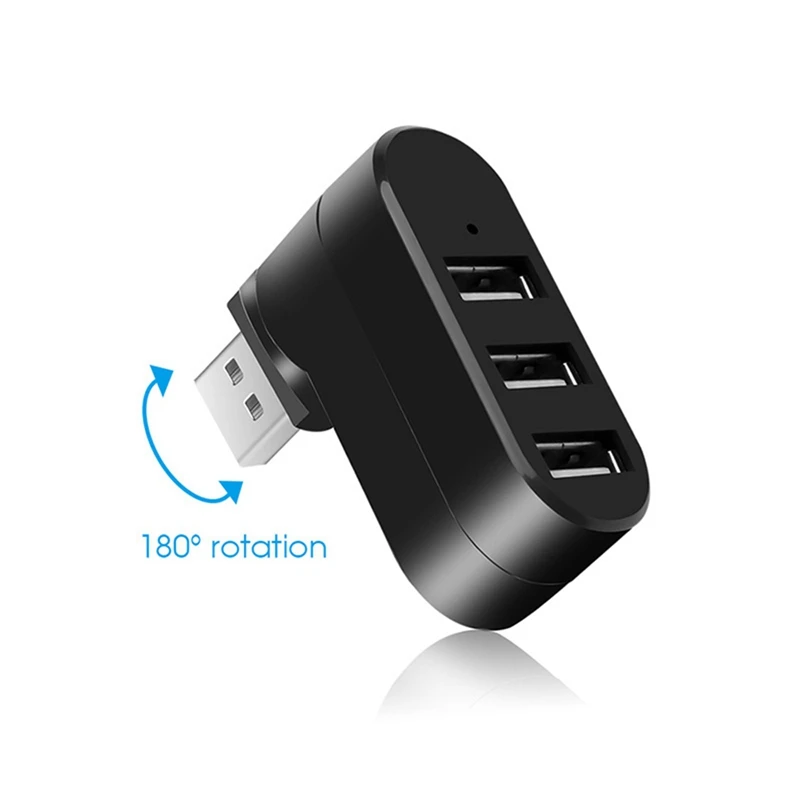 Divisor de Hub USB Rotatable para Laptop, PC, Tablet, Impressora, Câmera, 3 Port Expander, 90 °-180 °