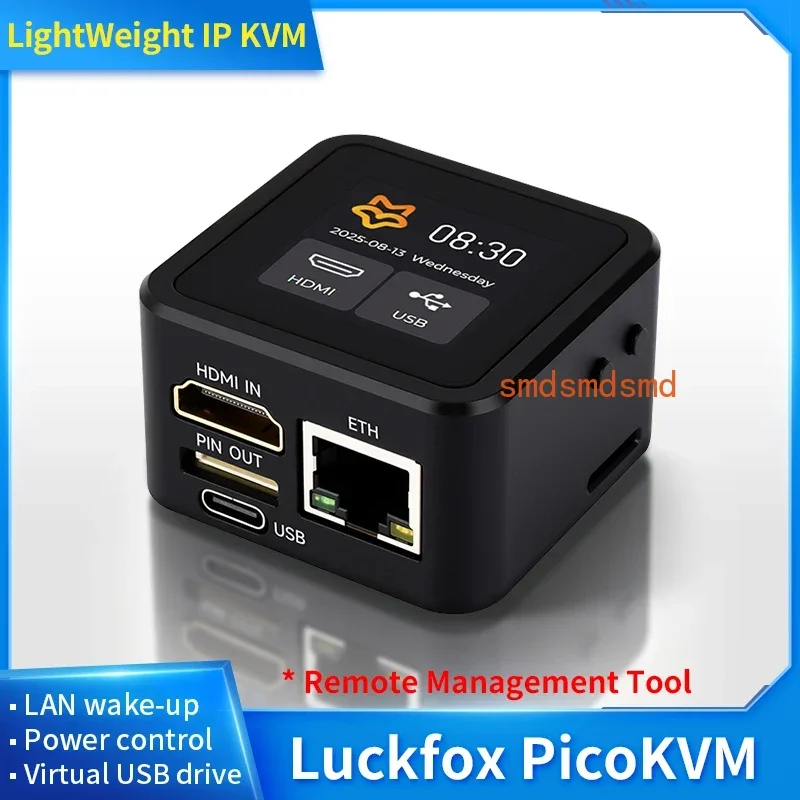 PicoKVM Onboard HDMI-Compatible USB Ethernet I/O Expansion Port IP KVM Management 1.54'' Touch Display Case Opitonal
