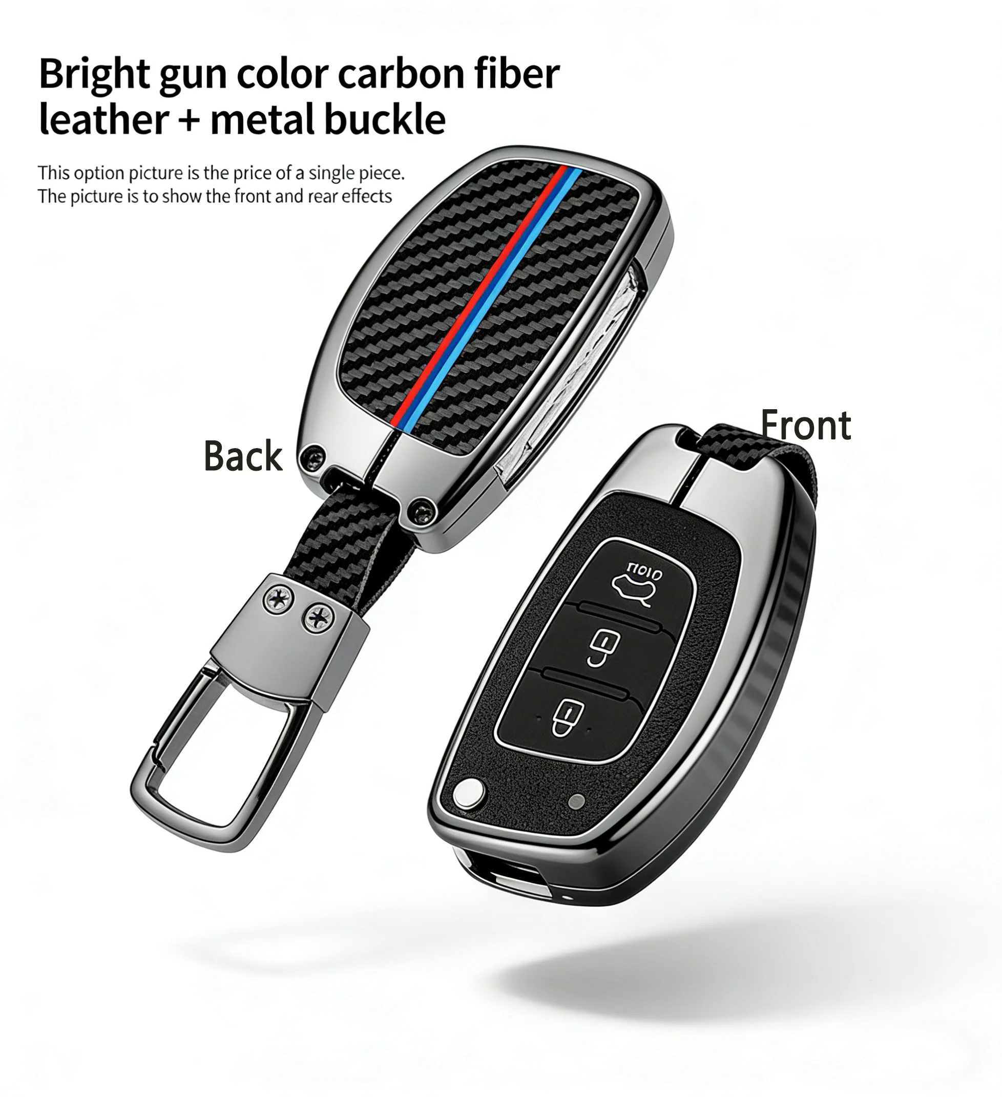 

Bright Gun Color Carbon Fiber Leather Car Key Fob Cover Case for Hyundai ix35 ix25 Elantra Sonata 9, 3 Button Flip Remote Key Pr