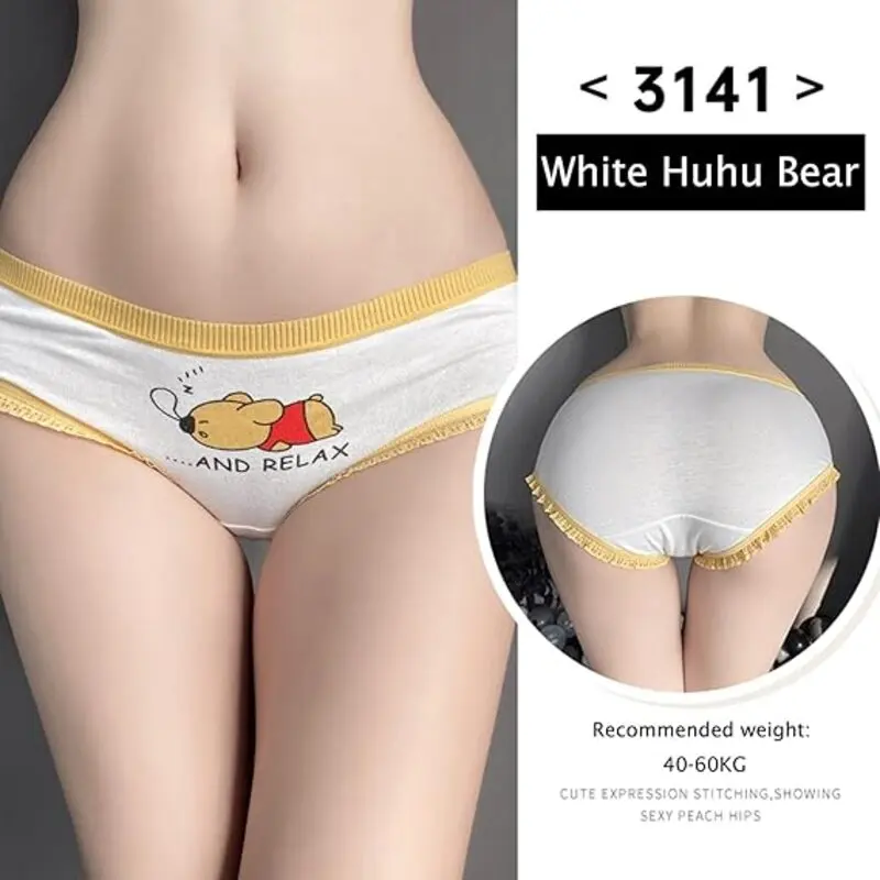 5Pcs/Set Cotton Underwear For Women Female Panties Cartoon Bear Girl\'s Briefs Mid Waist Seamless Breathable Underpants Lingerie