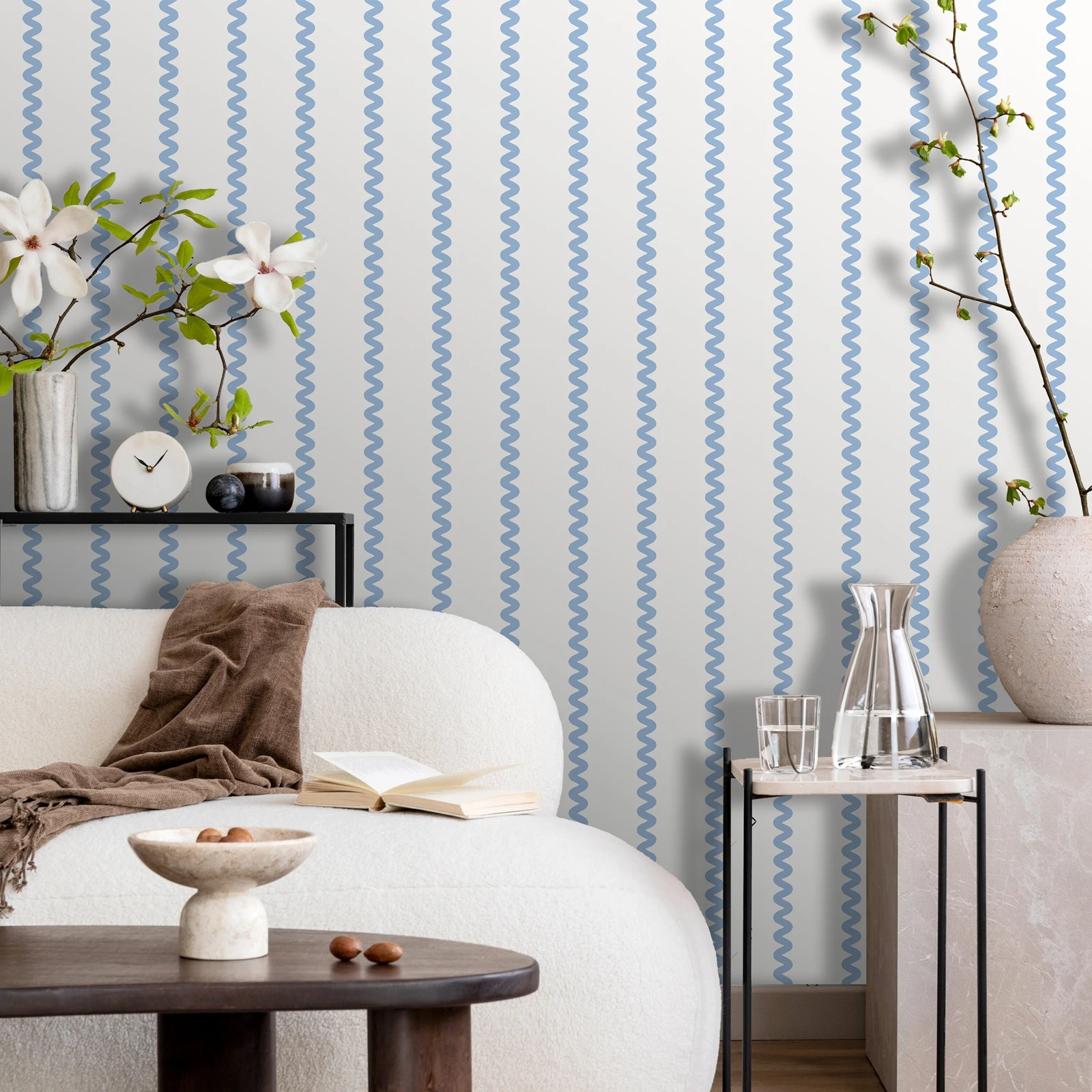 

Обои с чистыми полосками, элегантные голубые волнистые линии, кухонные настенные обои, самоклеящиеся обои для современной комнаты, индивидуальный цвет