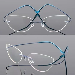 Cat eye titanium rimless Reading Glasses ultra-light women alloy Rimless reading eyeglasses Presbyopic glasses +50 +100 to +600