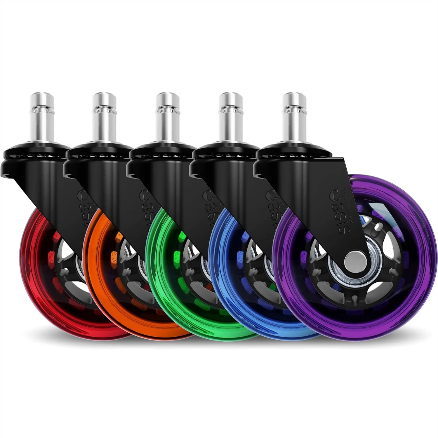 

Office Chair Wheels Set of 5 - Smooth & Quiet Rollerblade Casters for Hardwood Floors & Carpet - Universal Fit Easy Installation