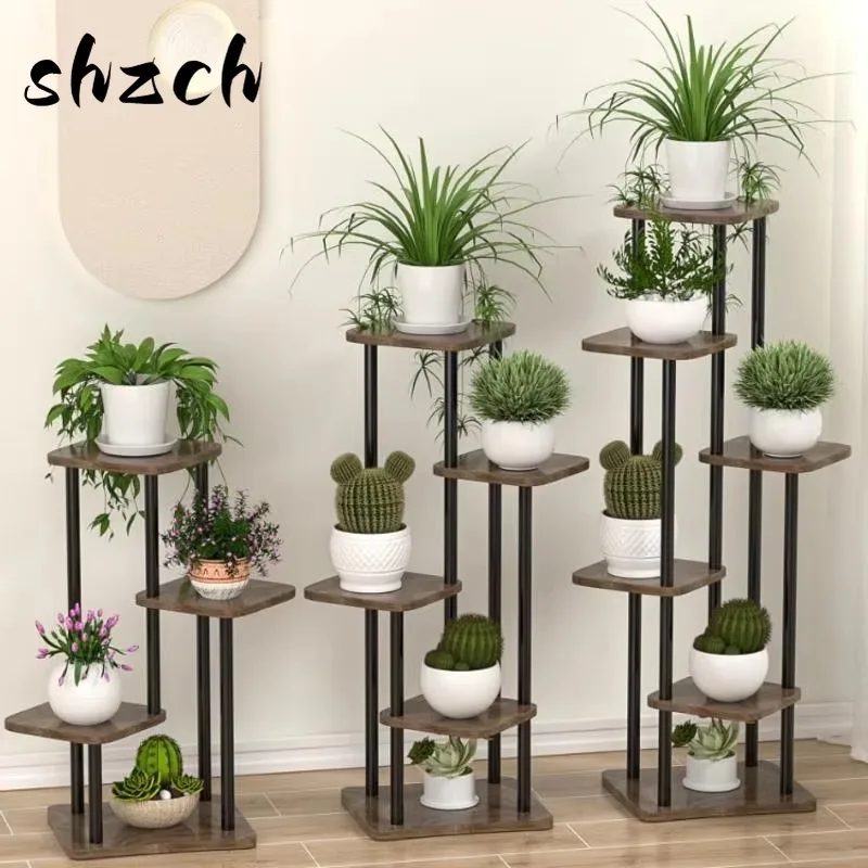 Estante moderno de madera para plantas de varias niveles, soporte para flores para balcn, sala de estar, macetas verdes, soport