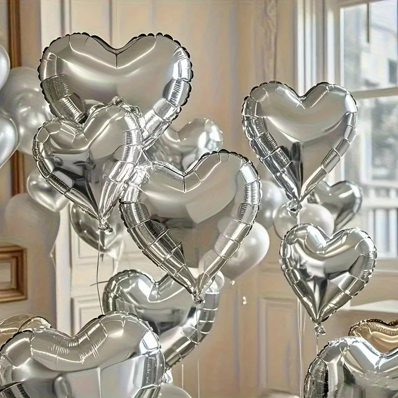20 Stück 45,7 cm große herzförmige silberne Luftballons für Hochzeiten, Geburtstagsfeiern, Jubiläen, Valentinstag-Motto-Partydekorationen