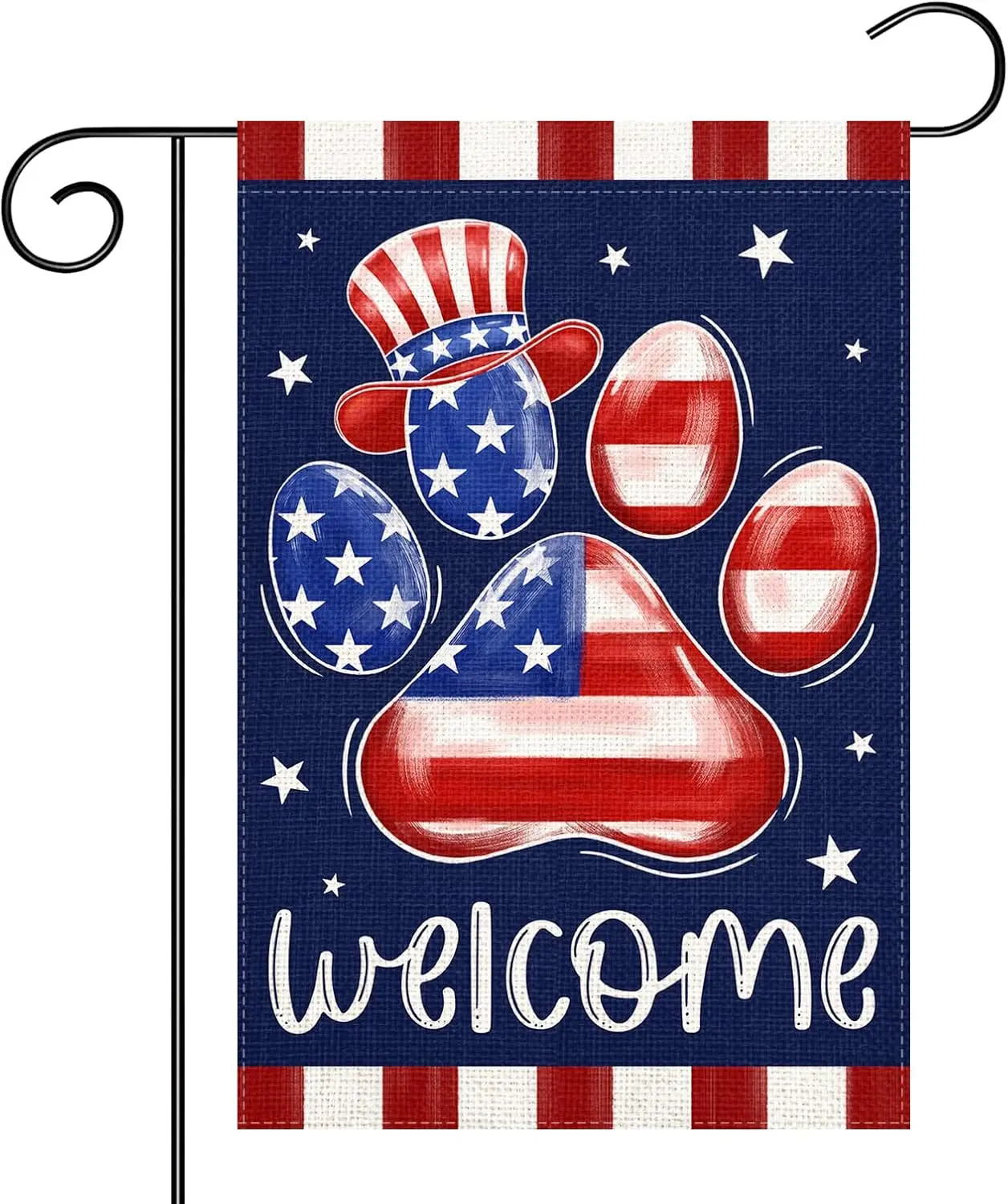 4th of July Patriotic Welcome Garden Flag 12x18 Inch Double Sided USA Flag Blue Red Dog Paw Garden Flag for Outdoor Yard Mem AAS