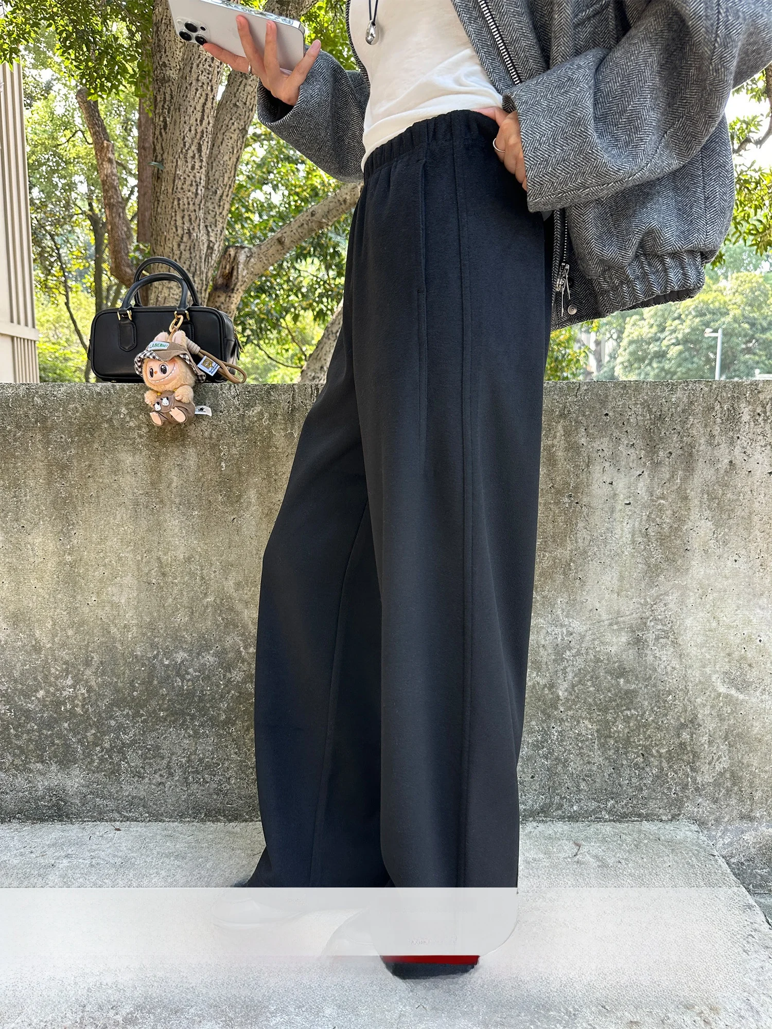 

Свободные прямые шерстяные повседневные брюки, женские осенне-зимние корейские удобные драпированные спортивные штаны, повседневные брюки