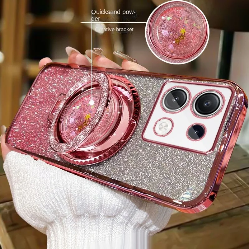 For Xiaomi Mi 14T Pro Case Soft Bling Glitter Quicksand Ring Stand Protective Back Cover Case For Xiaomi Mi14T Pro Phone Shell