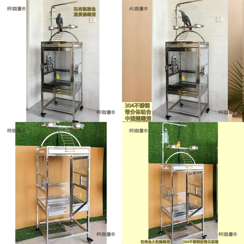 For Monk Parakeet Bird Cage 304 Stainless Steel Strong Durable Easy Clean Anti Sprinkler Ornamental Cage for Living Room