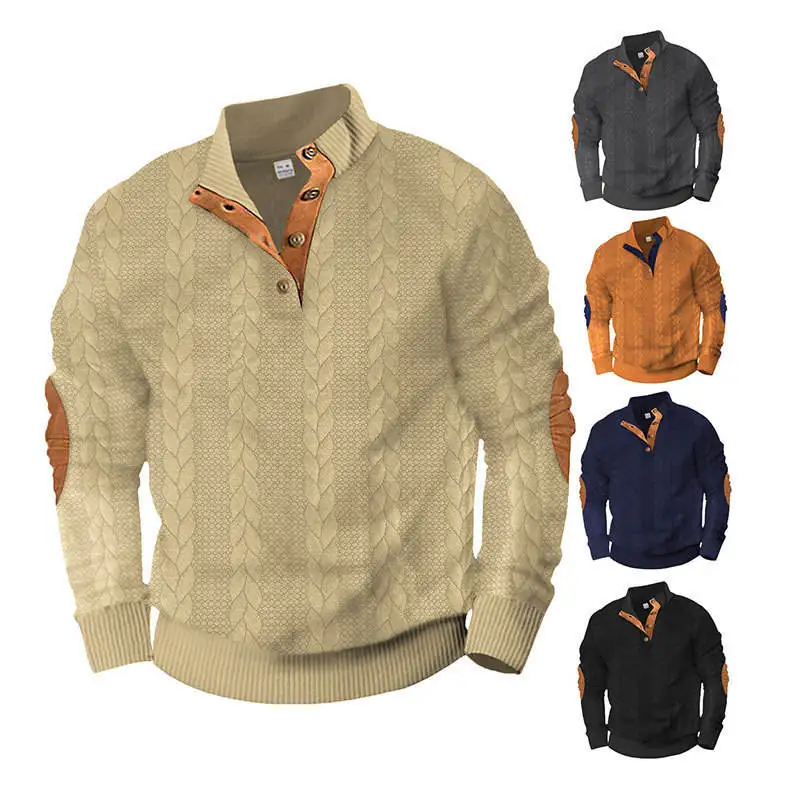 

2024 Autumn Winter Men's Casual Long Sleeve Hoodie Pure Color Embroidery Patchwork Heavyweight Floral Print Button down Sweat...