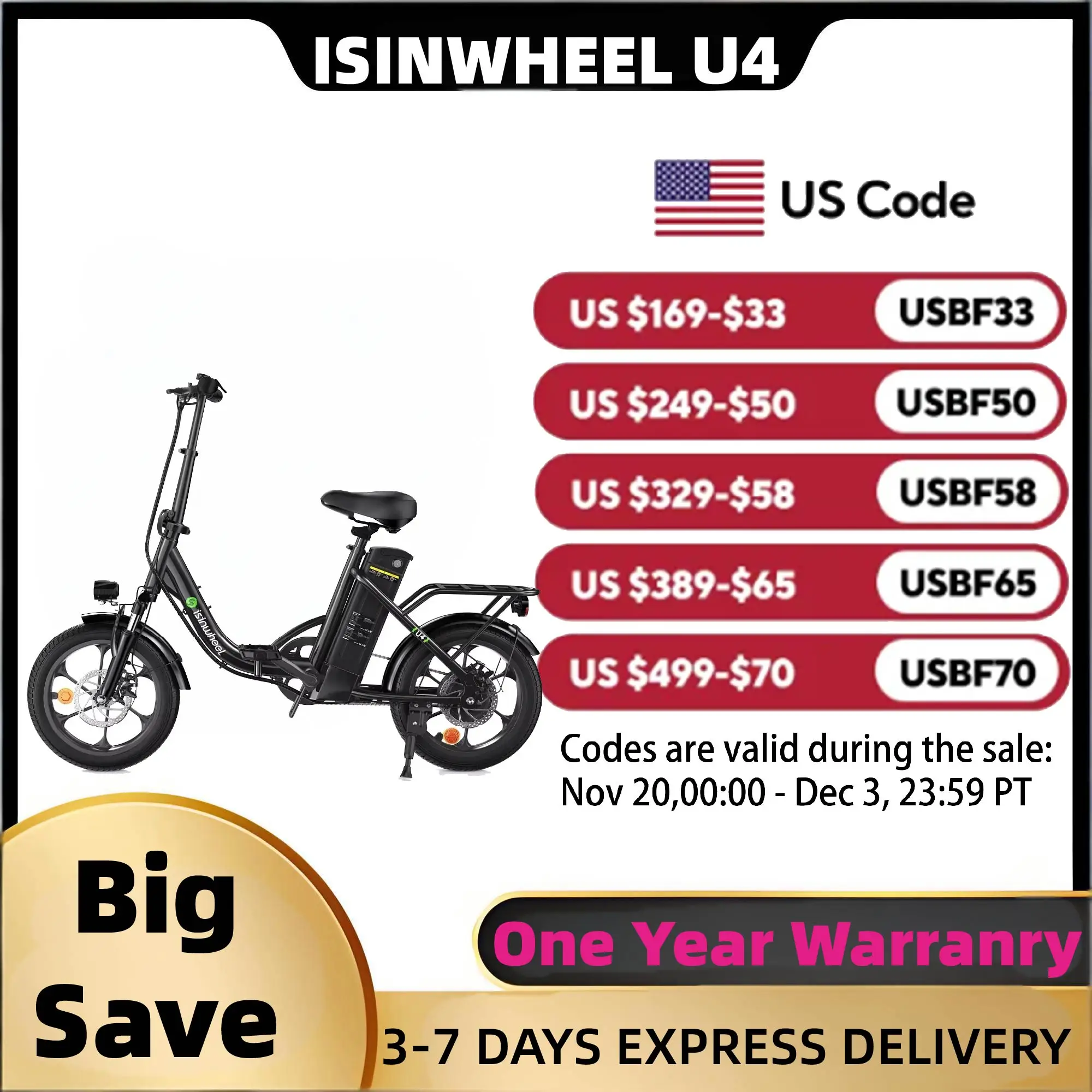 

Isinwheel U4 Adult Electric Bicycle,500W city ebike, 36V 10.4AH commuting E-bike, 16 Tire Foldable Electric Bike