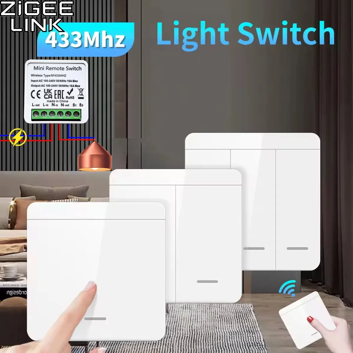 DIY Wireless Remote RF 433 MHz Smart Switch Mini Control Light Switches 16A Relay Receiver Automation Module for Home Led Lamp
