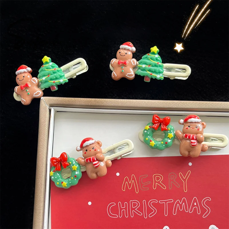 Christmas Hair Accessories Gingerbread Man Christmas Tree Hairpin Women Girls Cute Barrettes Bangs Clip Side Clip Christmas Gift