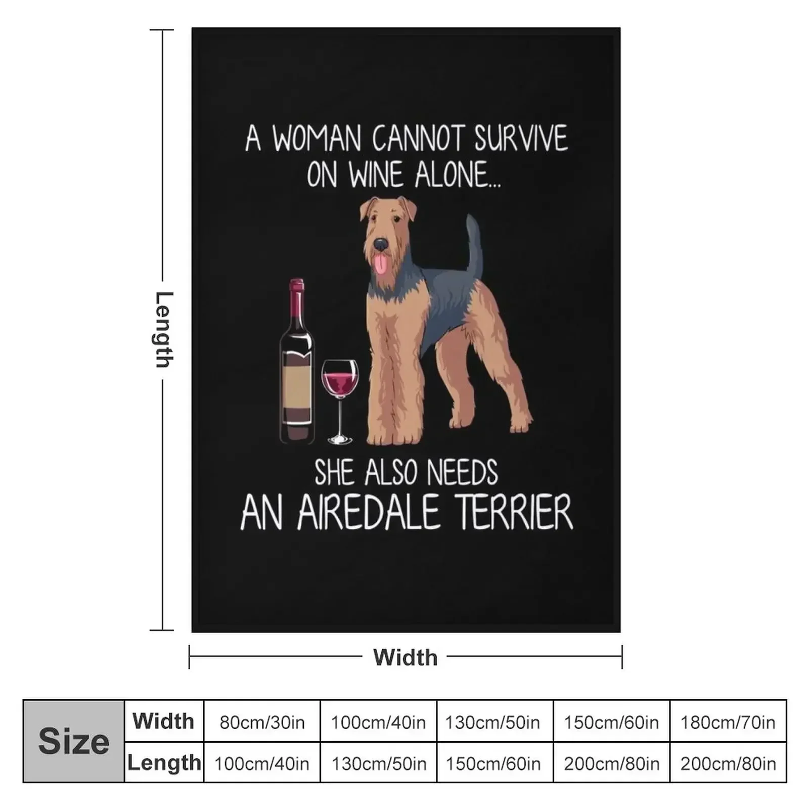 Airedale Terrier and wine Funny dog Throw Blanket couch cozy soft plush fuzzy picnic outdoor blanket