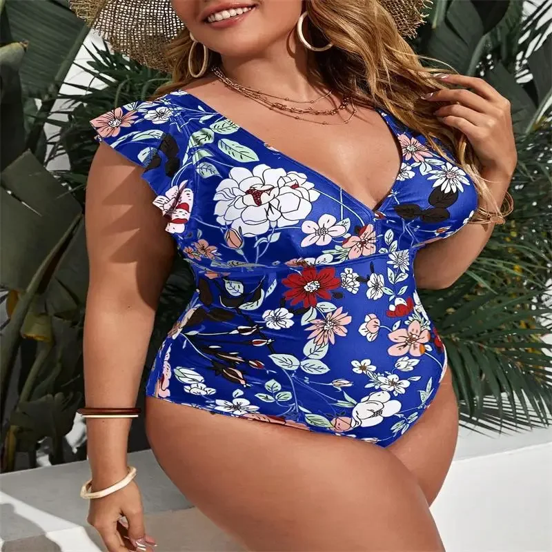 Large size swimsuit one-piece sexy floral European and American swimsuit Amazon swimsuit women