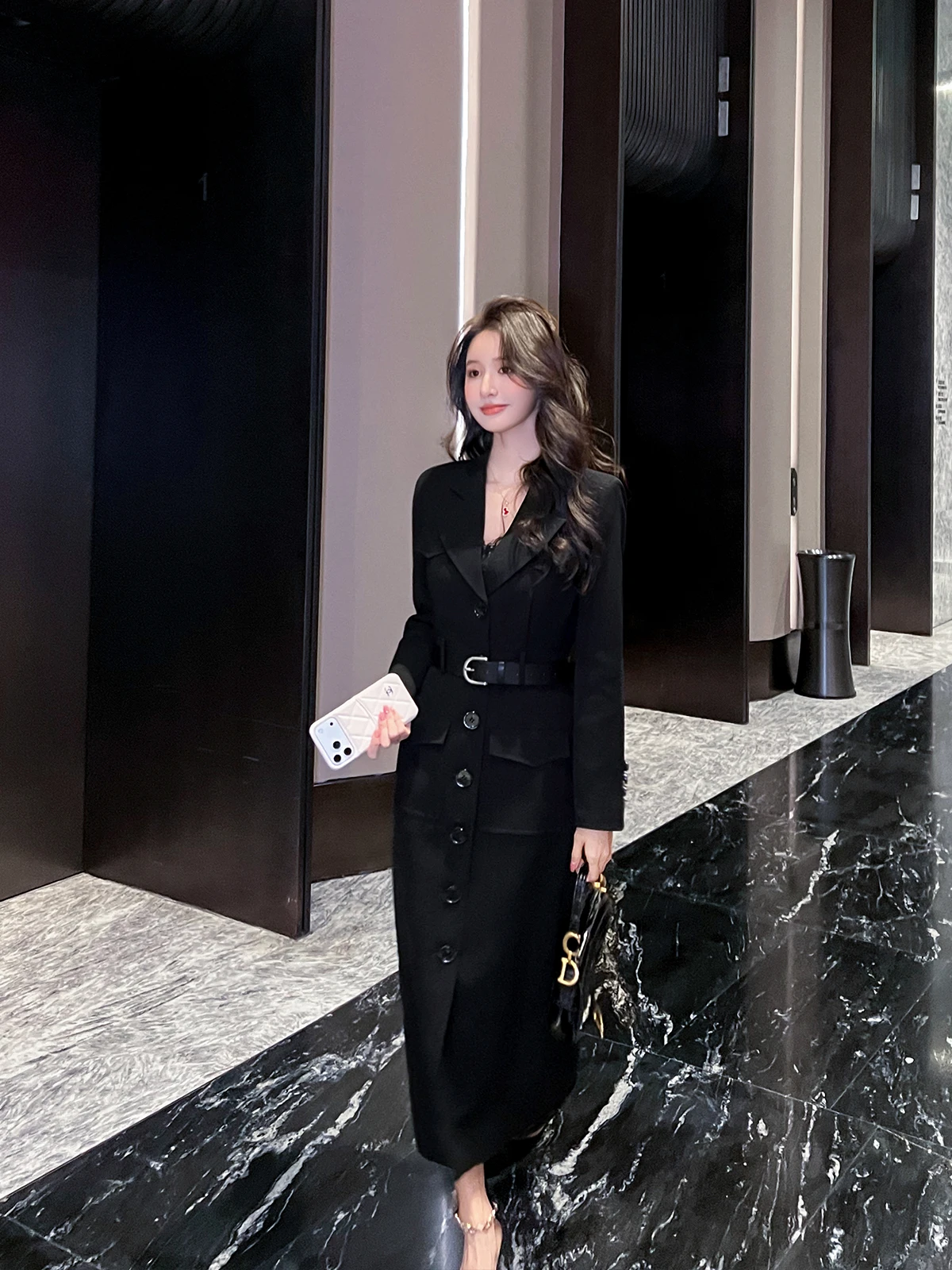 

Женское пальто Ele Tailored: Новинка весна-осень, приталенное, с эффектом стройности, с отложным воротником, роскошное, модное, верхняя одежда