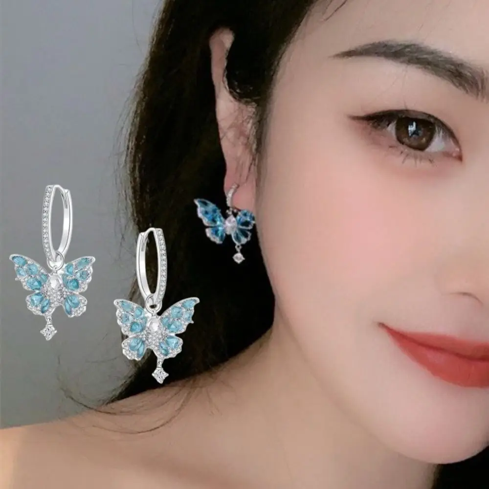 الإبداعية ضوء الفاخرة فراشة كريستال أقراط هوك ثقب الزركون فراشة انخفاض القرط الحلو الأذن مجوهرات اكسسوارات الفتيات