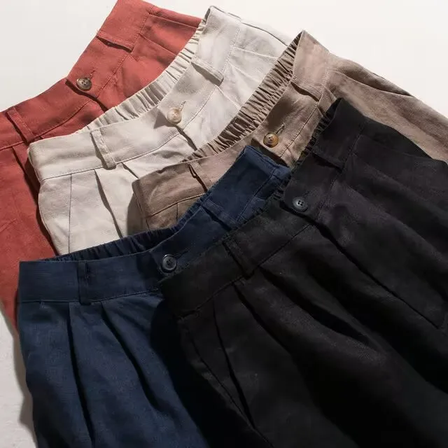 l simples linho orts solto perna larga casual cintura alta calças femininas artístico sle verão faion senhoras calças