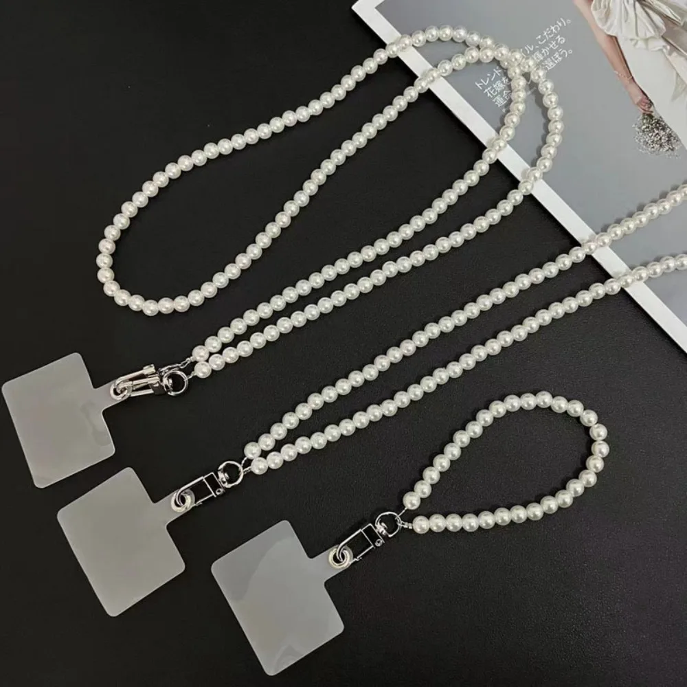 Phone Lanyard Long Crossbody Necklace Chain Hand-beaded Plastic Pearl Strap Anti-lost Sling Universal Clip Bag for Phone Case