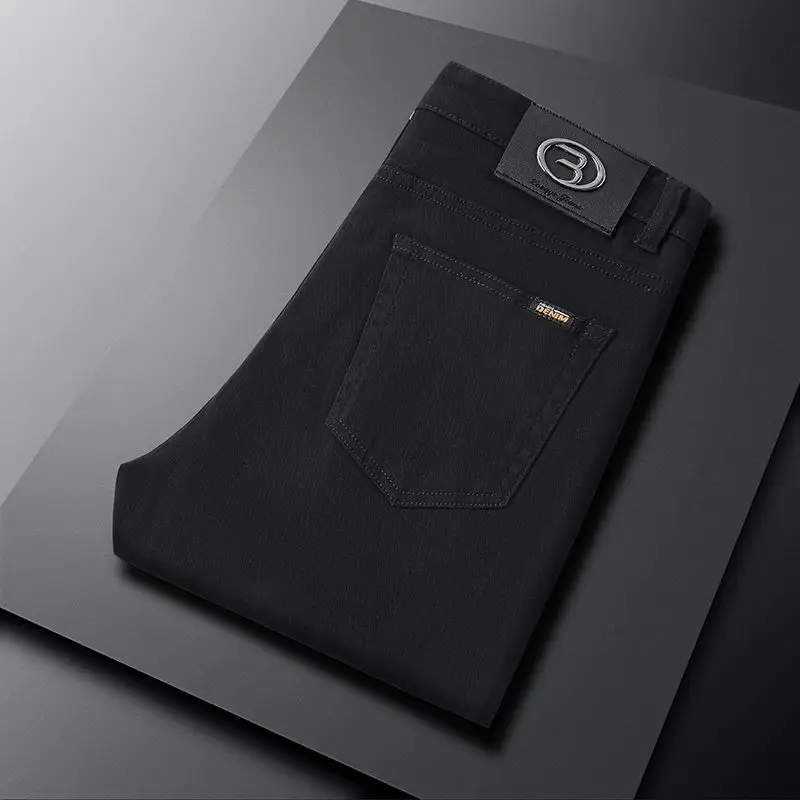 2025 Autumn Winter New Trendy Classic Jeans Male Solid Color Washed Straight Denim Pants Wide Leg Business Casual Stretchy Jeans