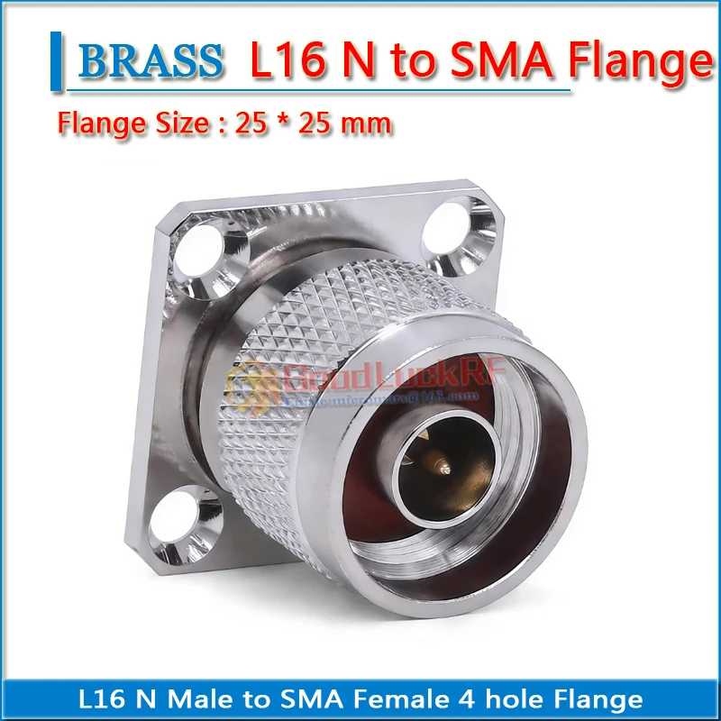 L16 N Male to SMA Female Plug 4 Hole Flange Panel Mount 25 X 25mm 50Ohm Copper Silver Plated RF Connector Coaxial Adapter