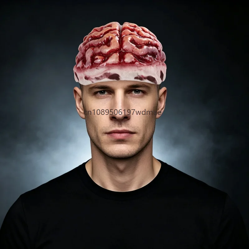 Halloween Human Brain Prop Hat Scary Bloody Brain Headgear Horror Party Cosplay Prop Prank Zombies Fancy Dress Accessory