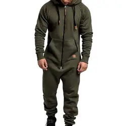 Erkek Jumpsuit tulum pijama uzun kollu Sweatpants saf renk ekleme sonbahar kış rahat Hoodie erkek fermuar tulum