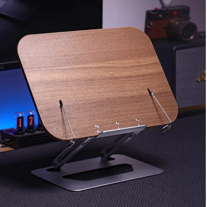 

Desktop Book Stand for Reading with Angle Rotating Base Wooden Panel and Page Clips Laptop Stand Foldable Reading Book Holder