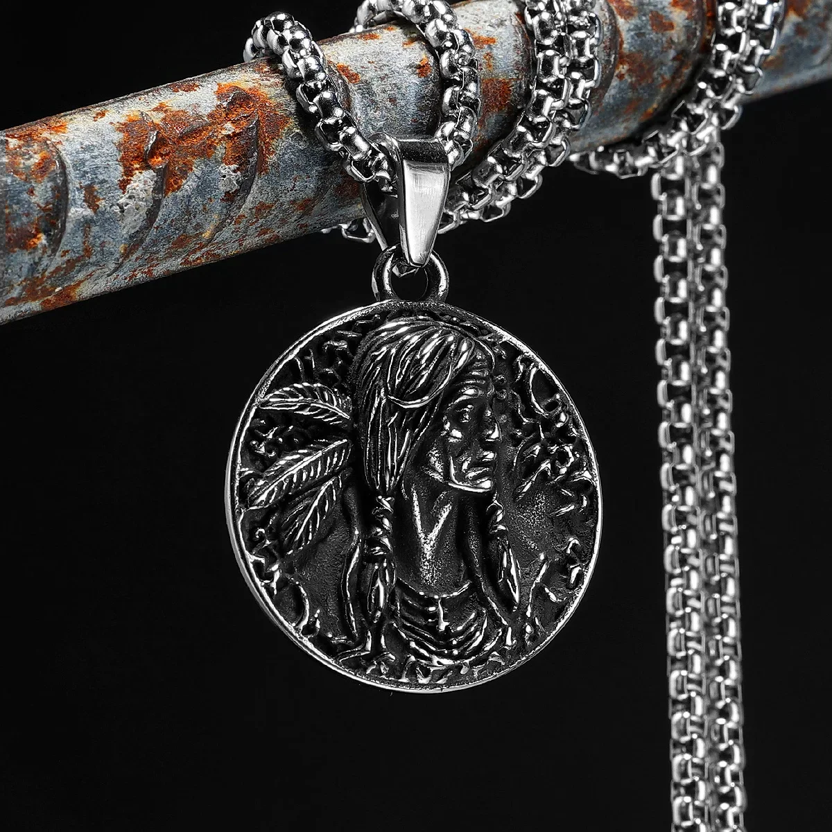 Tribal Chief Pendant Vintage Necklaces 316L Stainless Steel Men Chain Hip Hop Rock Punk Party Jewelry Xmas Gift Dropshipping
