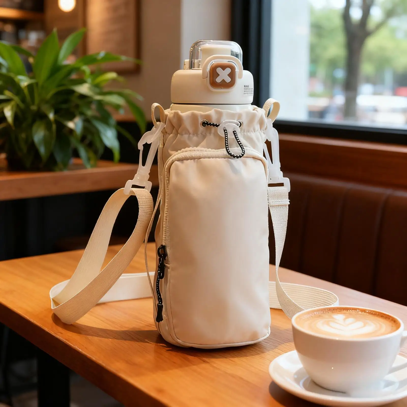 

Portable Water Bottle Holder Bag, Insulated Drawstring Pouch with Strap, Outdoor Camping Hiking Travel Running