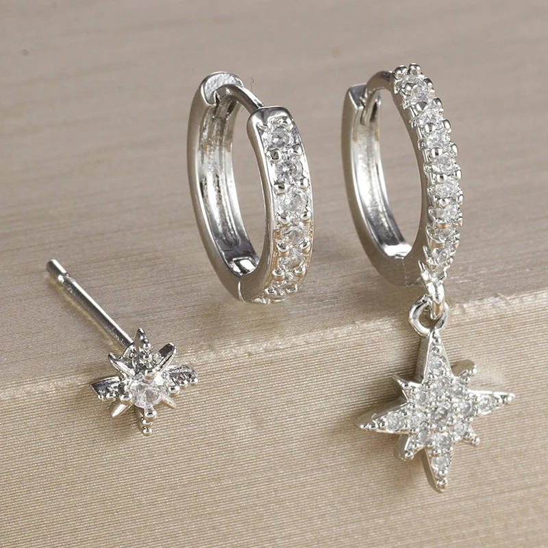 

Elegant Silver Color Star Dangle Earrings Woman Fashion Jewelry CZ Zirconia Piercing Dangle Earrings for Women Wedding Accessory