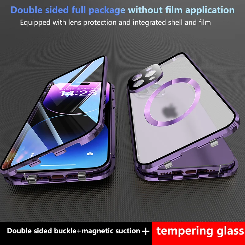 Lens Protection Magnetic Ring 360 Degree Protection For iPhone 16 15 13 13 14 Pro Max Glass PC Backplate Double Sided Phone Case