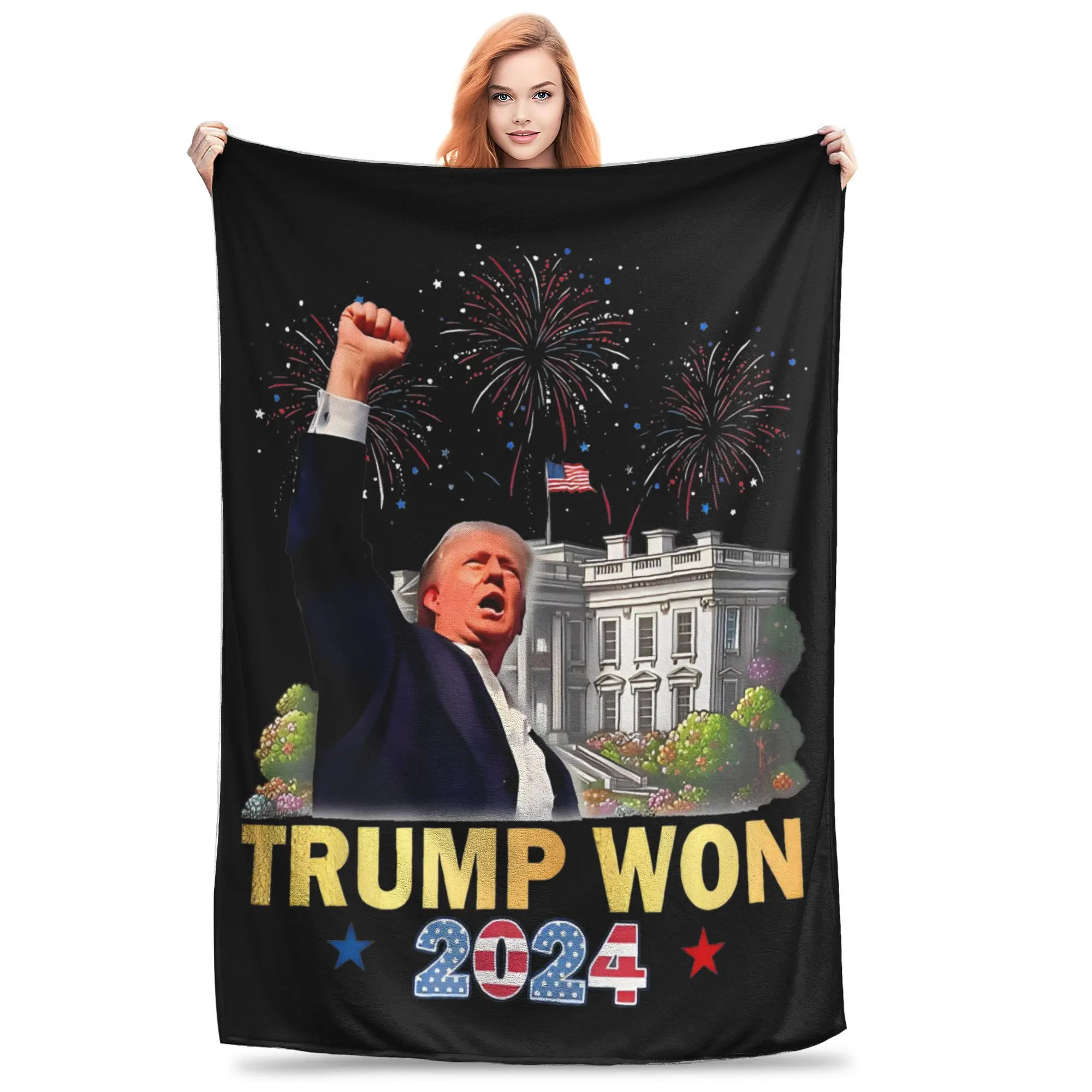 Trump Won Proud to be Trump for President 2024 Blankets MAGA Fuzzy Vintage Soft Throw Blanket for Home Textile Decor