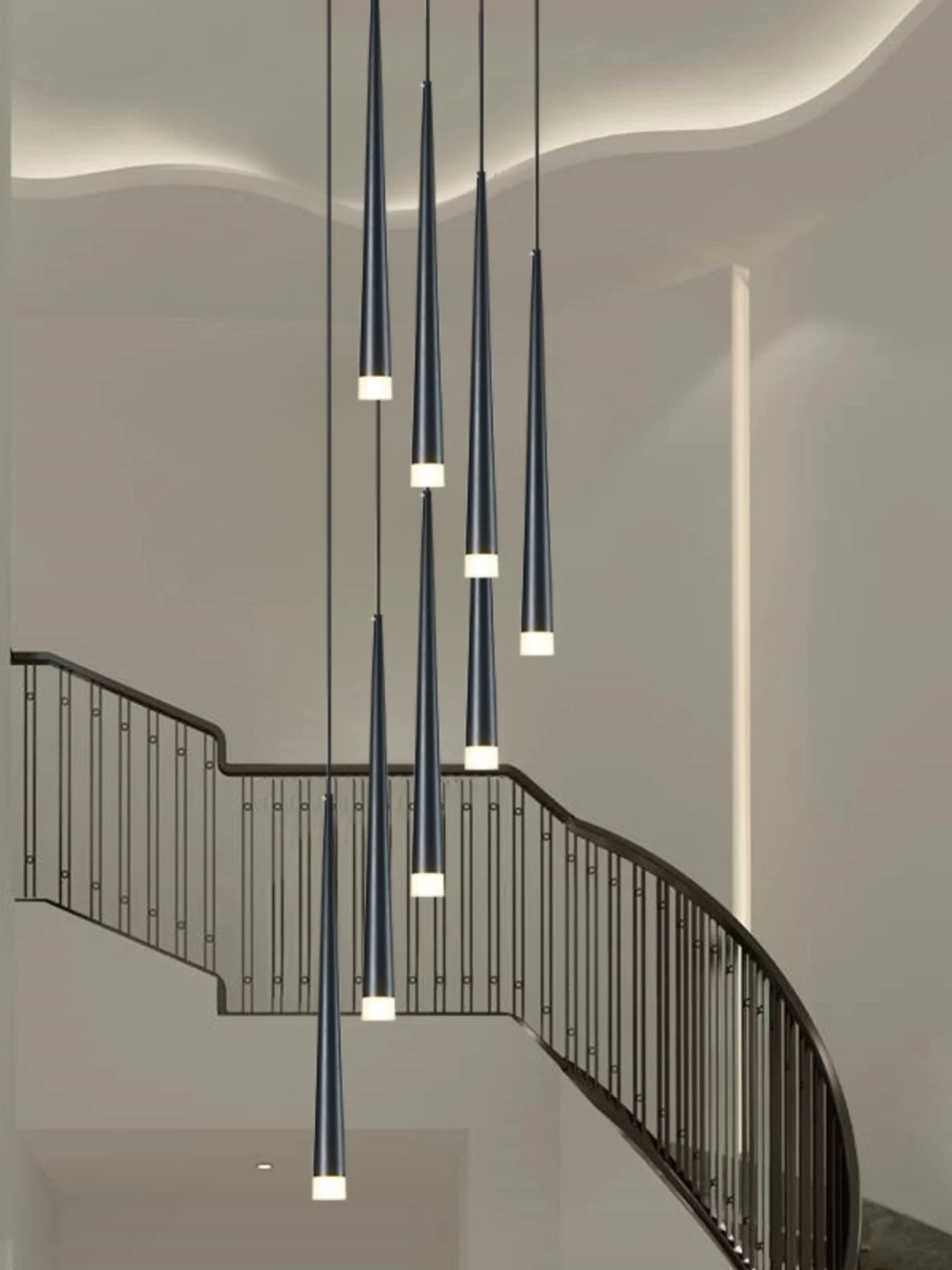 Staircase strip chandelier, villa, hotel, clubhouse, restaurant, hollow duplex building, rotating jump floor, designer, bar and