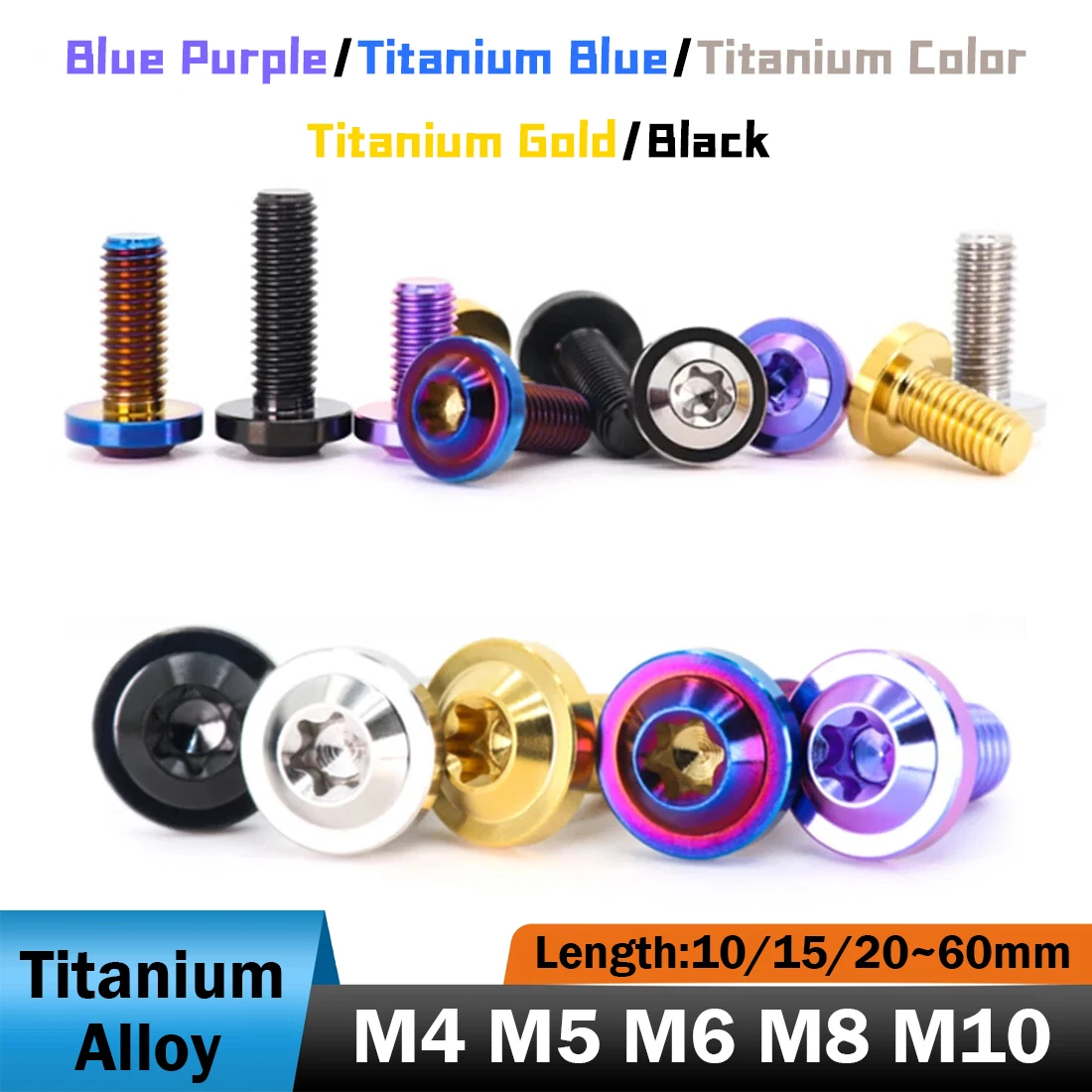 Boulons en titane M4 M5 M6 M8 M10, vis à tête de prune pour Modification de moto, longueur: 10/15/20/25/30/35/40/45/50/55/60mm