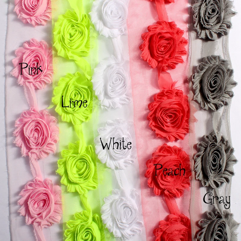 1Yard 2.6" 15 colors Fashion Chic Shabby Chiffon Flowers For Children Hair Accessories 3D Fabric Flowers for diy Ornaments image 2