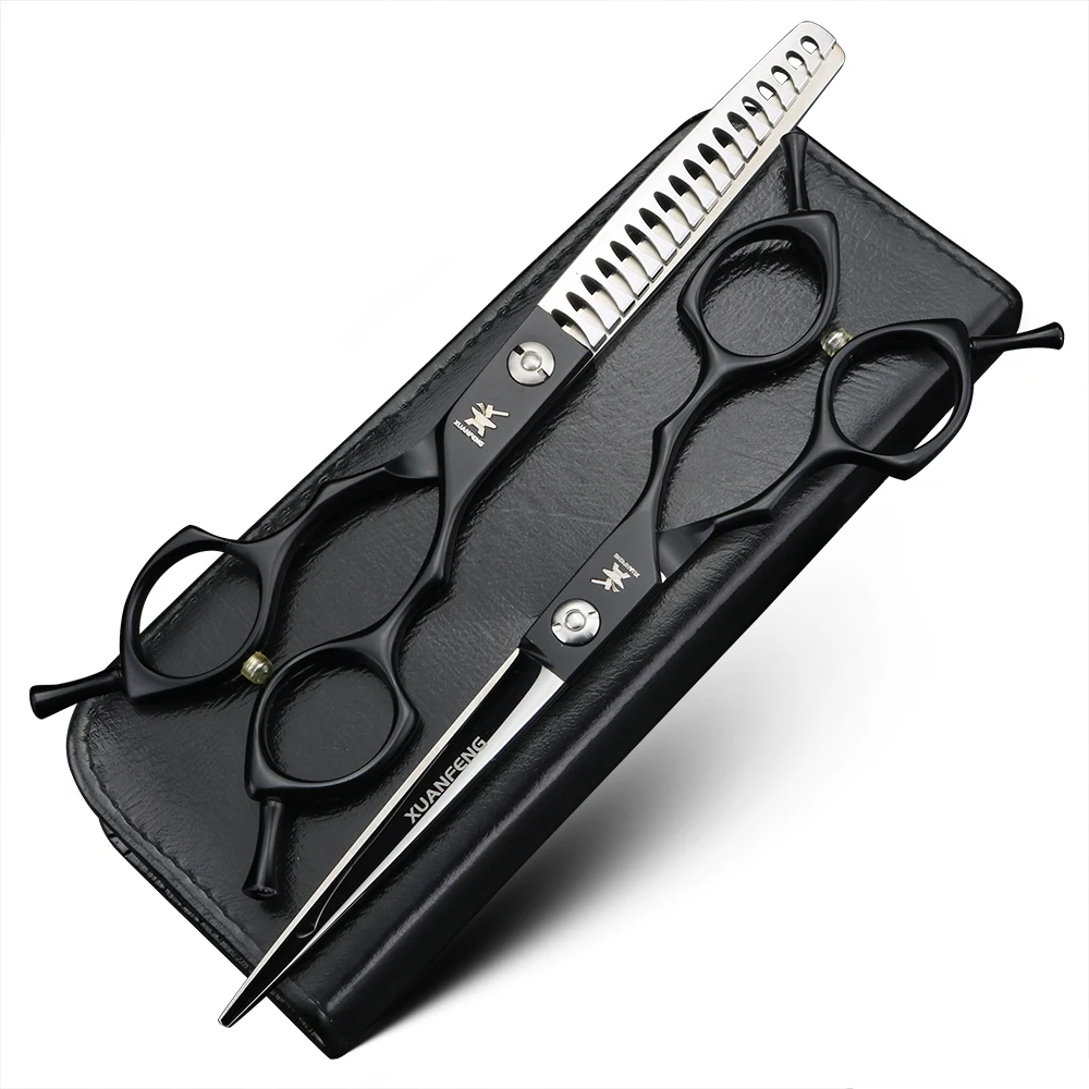 6.5-Inch Black Hair Scissors 440C Steel Bearing Cutting Scissors and Fishbone Thinning Scissors 5