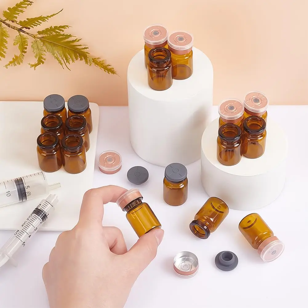 50 Stück 3ml/5ml/7ml/10ml/15ml/20ml/30ml Glasfläschchen mit Gummistopfen, luftdichter Behälter für Flüssigkeiten, Aufbewahrungsbox für Laborzwecke – Detail 3