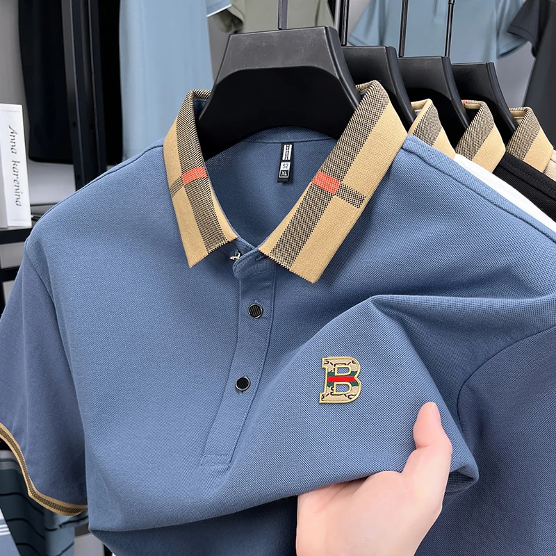 الراقية جودة الرجال رسالة مطبوعة قميص بولو الصيف المألوف الأعمال مريحة قصيرة الأكمام التلبيب تي شيرت ملابس رجالية #3