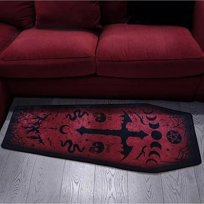 Halloween Cross Horror Area Rug Soft Dove Velvet Carpet Non-Slip Gothic Floor Mat Spooky Home Decor for Bedroom Living Room