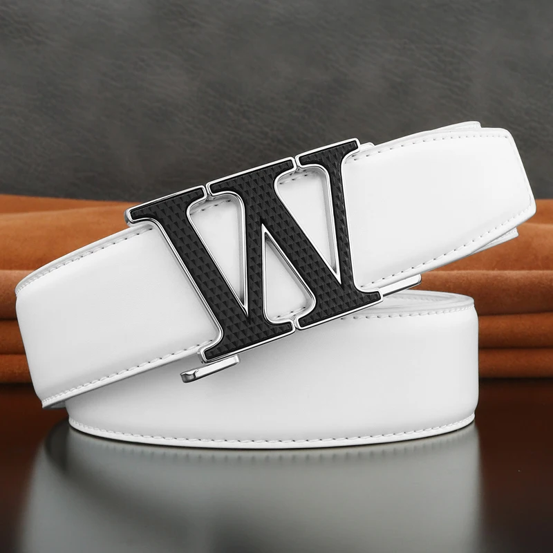 High Quality Casual W letter Designer Automatic Buckle Belts Men  Brand Luxury Genuine Leather Younth Formal Ceinture Homme