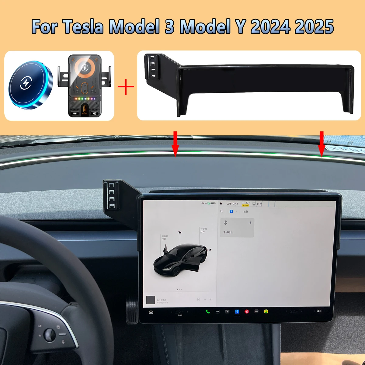 

Car Phone Screen Holder For Tesla Model 3 Model Y 2024 2025 Magnetic 15W Wireless Charging Car phone Stand For MagSafe Mount