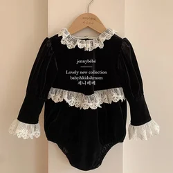 Newborn Baby Girls Lace Rompers Velvet Long Sleeve Infant One-Pieces Baby Bodysuit for Toddler Clothing Children Outfits 0-24m