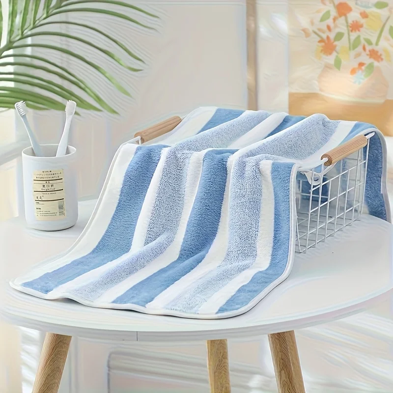 1Pc Striped Coral Fleece Hand Towel, Soft Household Towel for Bathroom & Kitchen, Fall Gift, 3 Color Options