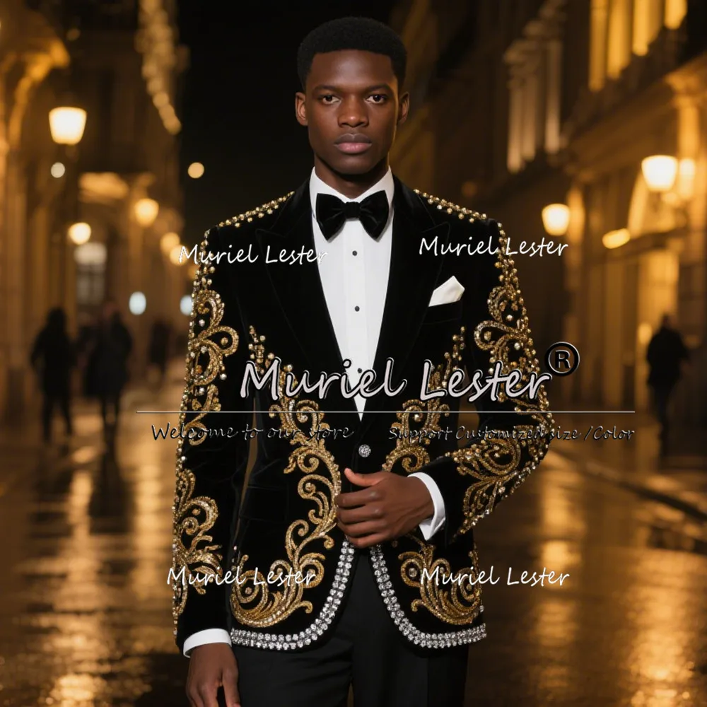 

Роскошные мужские костюмы с кристаллами, комплекты из 2 предметов, эксклюзивный дизайн, смокинги для жениха из бисера, индивидуальный мужской модный пиджак для деловой вечеринки 2026