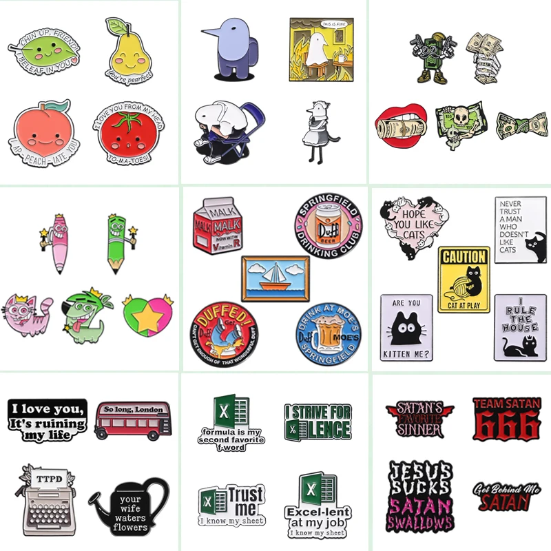 2-6pcs/sets Enamel Pins Cartoon Creative Metal Brooches Oil Painting Lapel Badge Backpack Jewelry Gift for Friends Wholesale