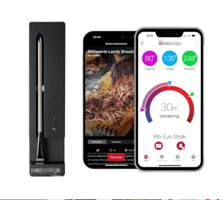 

Умный Bluetooth термометр для мяса, дальний двойной датчик, черное зарядное устройство для духовки, барбекю, фритюрницы, управляемая система повара