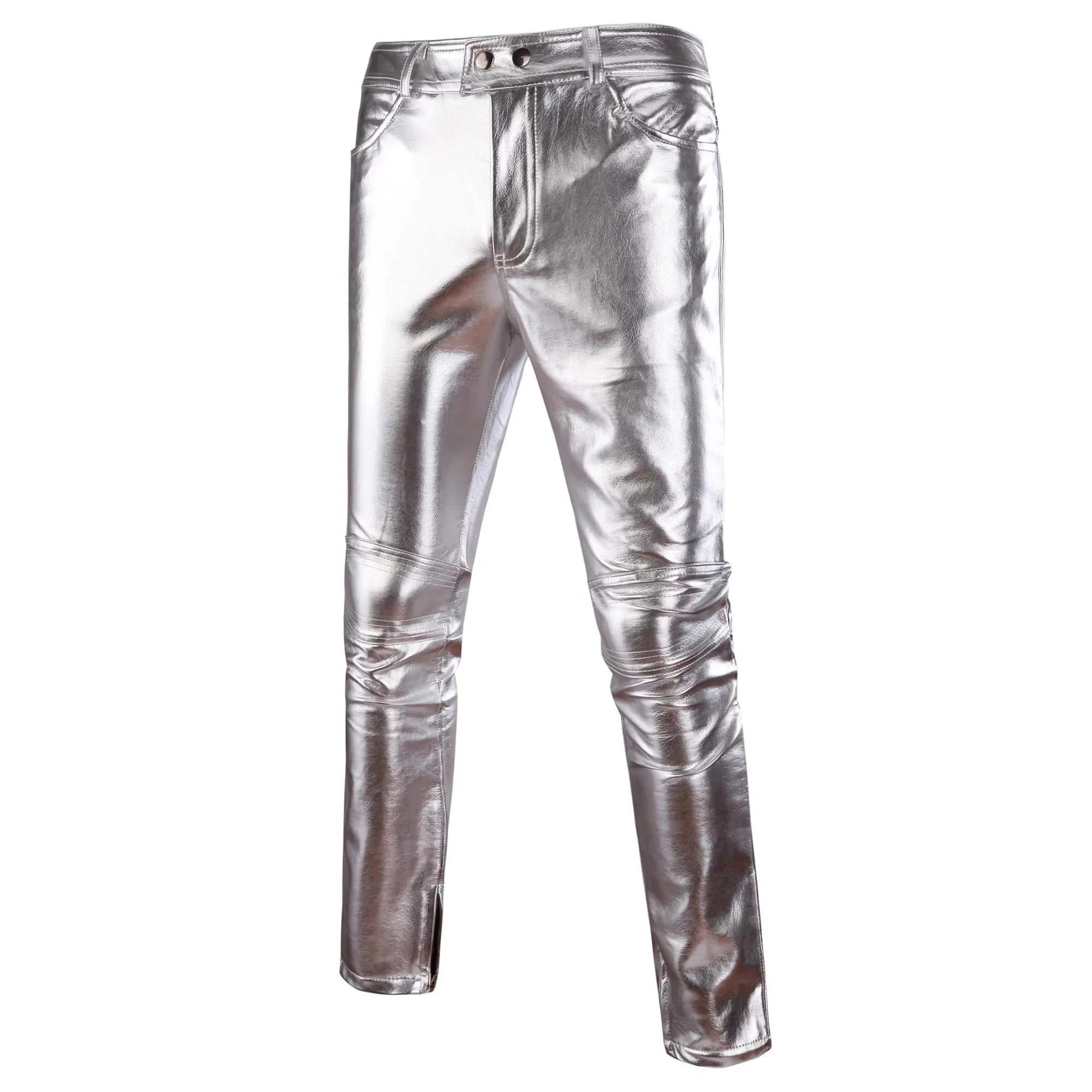 Neue 2026 Herren Casual Lederhose, Modische Schmale Glänzende PU-Leder Motorradhose, Nachtclub-Bekleidung, Bühnenhose für Sänger und Tänzer – Detail 2