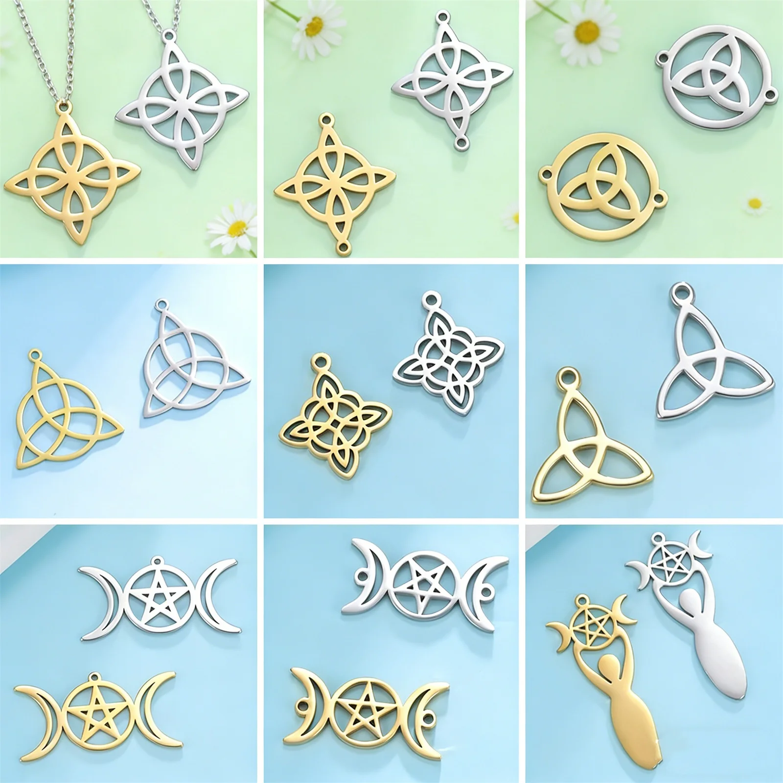 5pcs Witch Knot Stainless Steel Charms Irish Celtic Knots Charm Pendant for Bracelet Necklace Amulet Jewelry Making