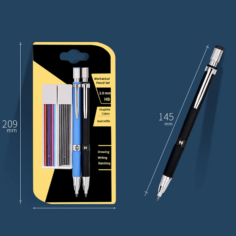 5sets Mechanical Pencil Set 2.0mm HB Automatic Pencils with Color Pencil Leads School Pens Supplies Stationery Wholesale